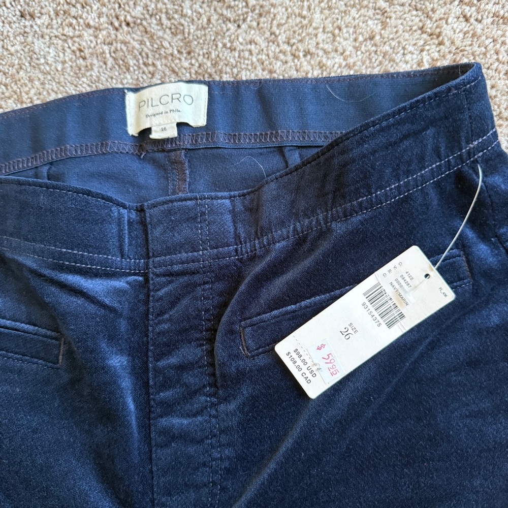 Anthropologie Pilcro Navy Marin Blue Velvet Flare Pants Size 26 - Picture 4 of 6